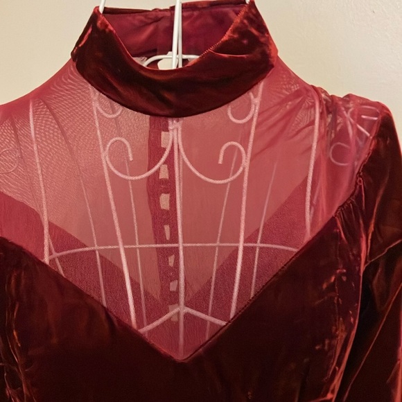 Stunning Vintage 90’s Burgundy Velvet Long Sleeve Mock Neck Gown Gothic Sz Small - Picture 14 of 15